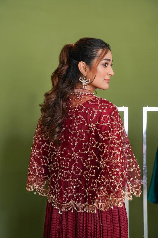 Regal in Ruby Maroon Gilded Elegance Cape