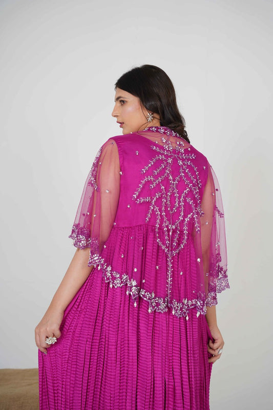 Drape Yourself in Bold Elegance with the Shocking Pink Majestic Back Tail Cape