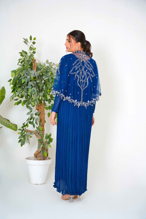Step into regal elegance with our Majestic Long Tail Cape paired with a stunning Navy Blue Crush Maxi