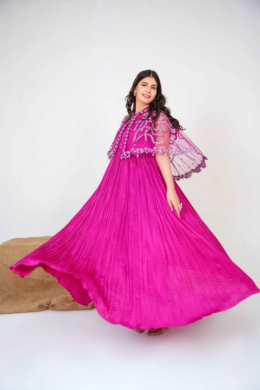 Pretty in Pink in Majestic Long Tail Cape with a Enchanting Crush Maxi