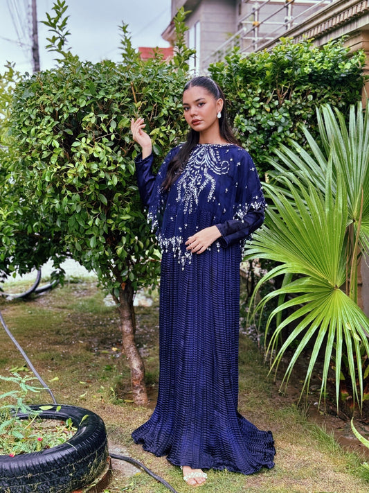 Serene in Sapphire Blue In Viora Majestic Cape & Luxe Crush  Flarry Maxi