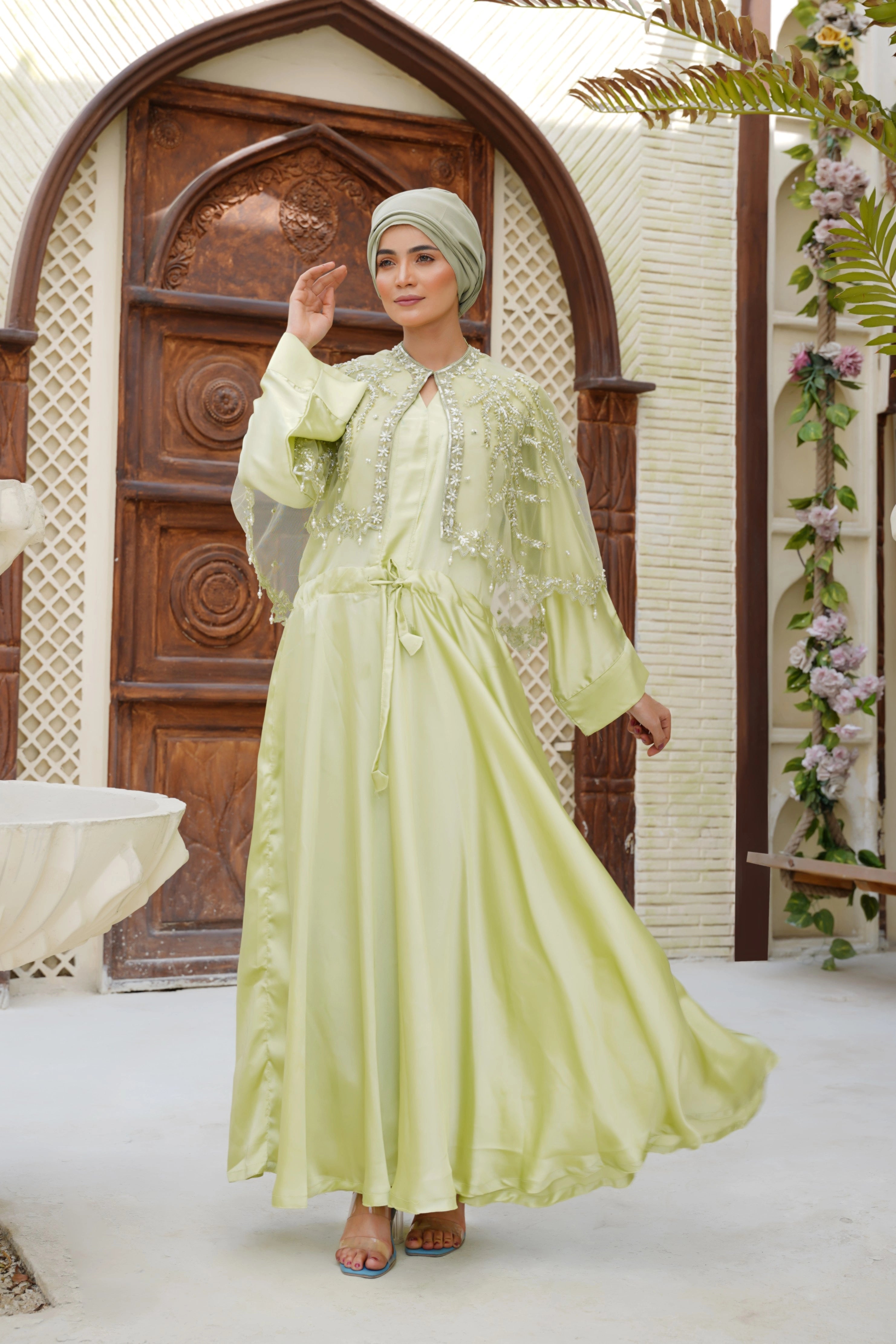 Pistachio Grove Abaya & Cape Set
