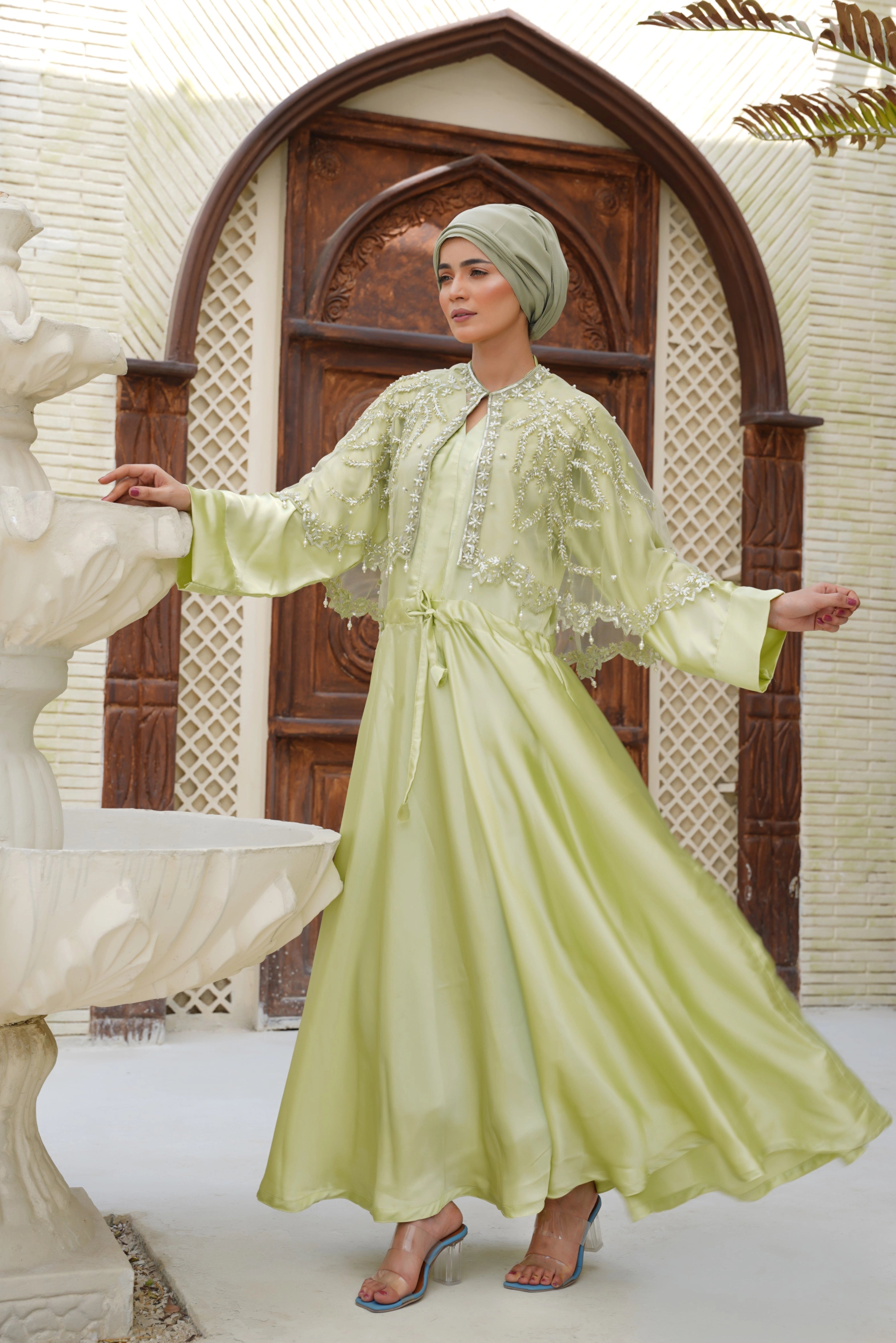 Pistachio Grove Abaya & Cape Set