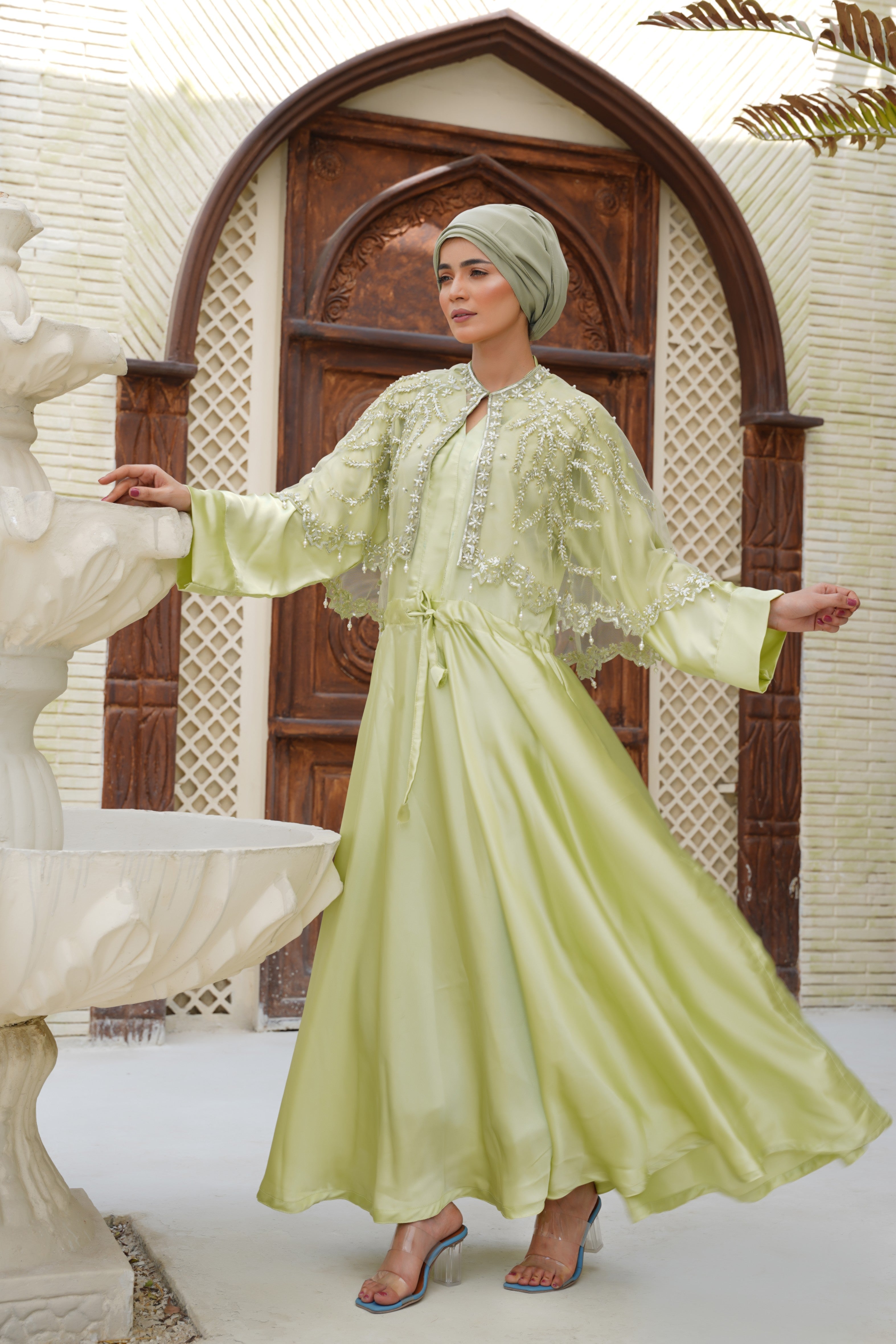Pistachio Grove Abaya & Cape Set