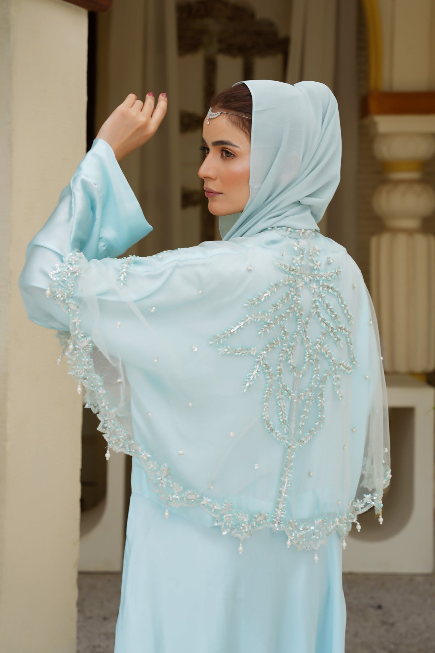 Pearl Cascade Abaya & Cape Set