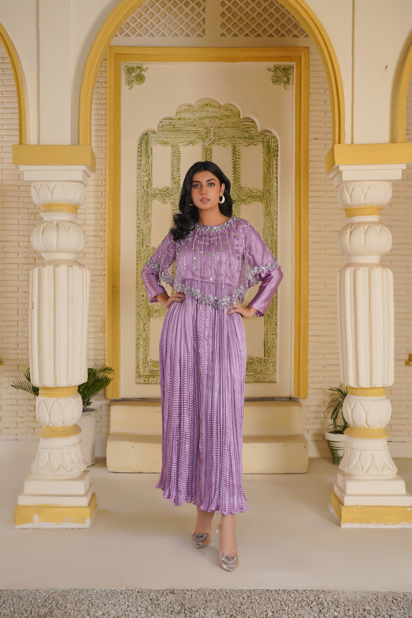 Lavender Luxe With Lumière Lines Cape & Embellished Crush Maxi