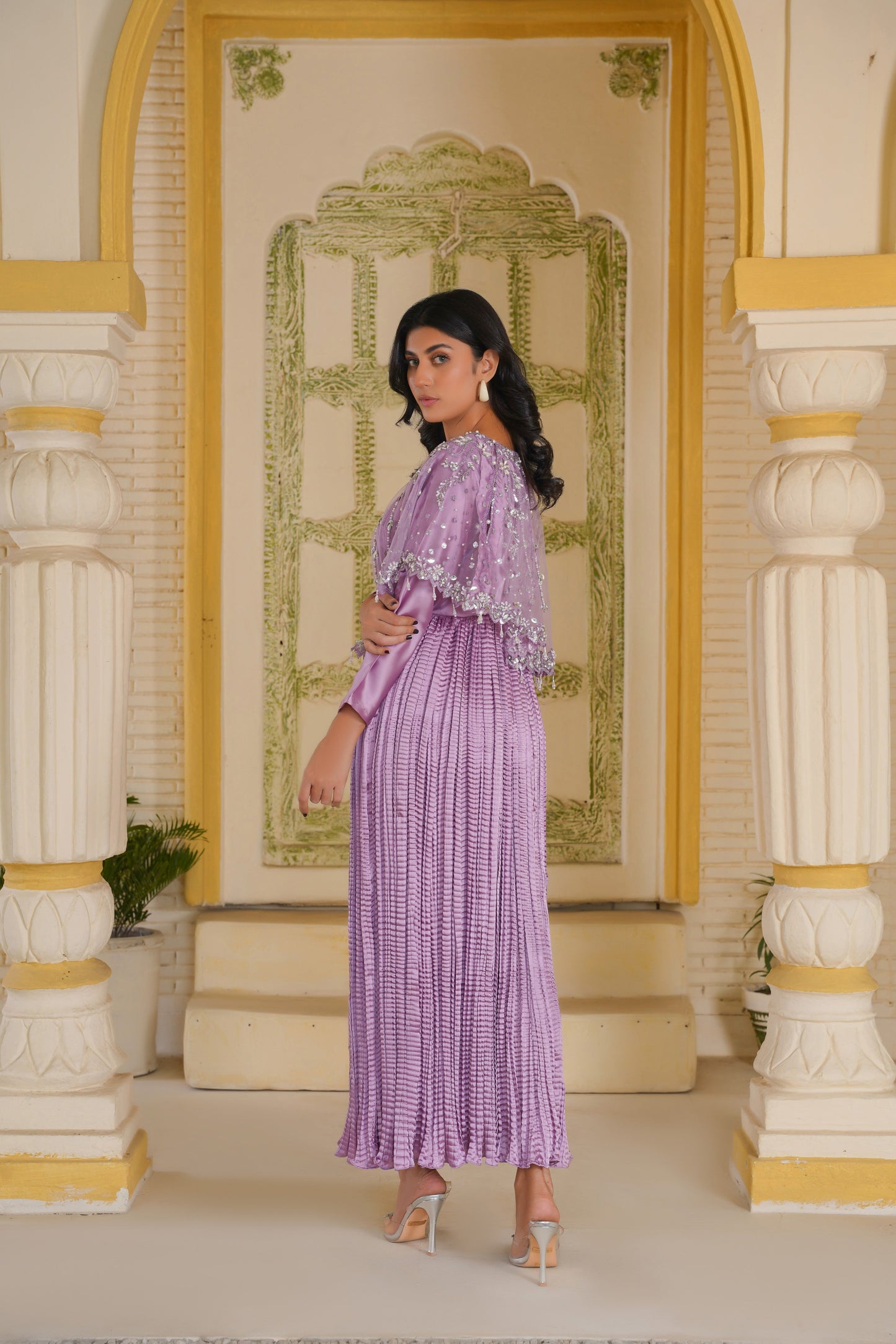 Lavender Luxe With Lumière Lines Cape & Embellished Crush Maxi