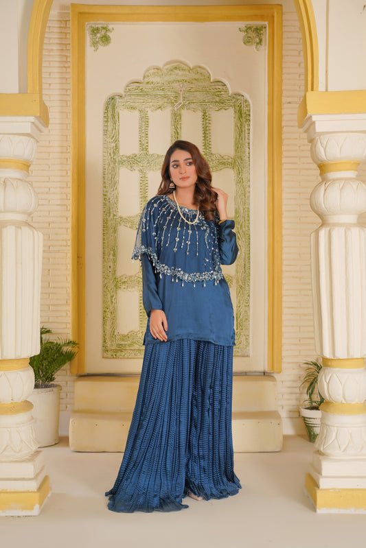 Shine in Zinc With Lumiere Lines Cape | Crush Sharara and Short Shirt | Best Wedding Dress for Girls