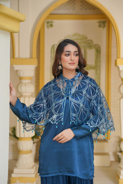 Stellar in Zinc With Sitara Silhouettes Cape & Embellished Crush Maxi