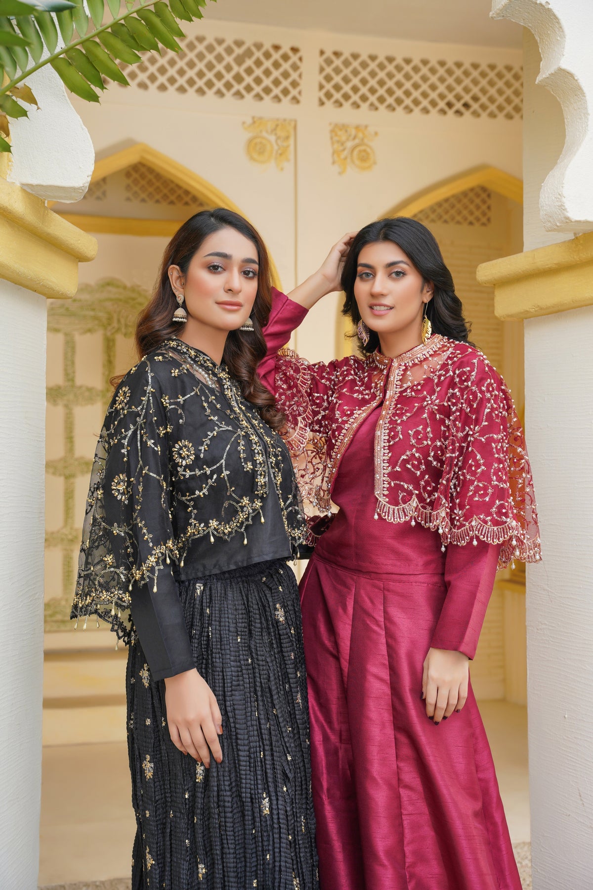 Regal in Ruby Maroon Gilded Elegance Cape & Embellished Lehnga and Choli