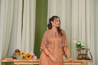 Radiance in Peach Majestic Cape & Embellished Crush Long Flare Maxi