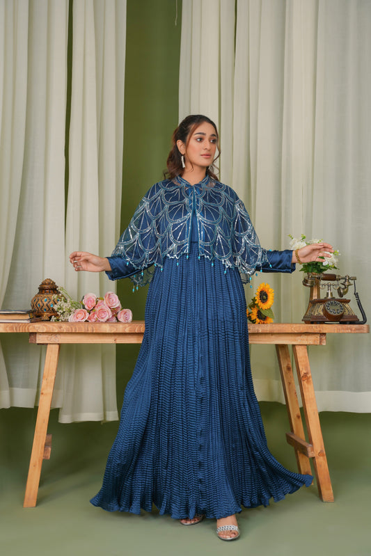 Stellar in Zinc With Sitara Silhouettes Cape & Embellished Crush Maxi