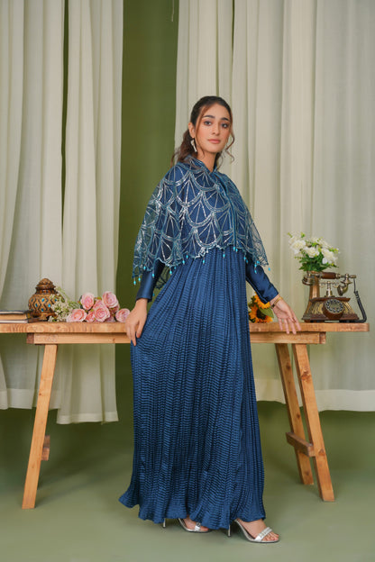 Stellar in Zinc With Sitara Silhouettes Cape & Embellished Crush Maxi