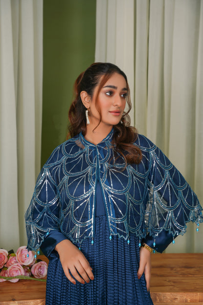 Stellar in Zinc With Sitara Silhouettes Cape & Embellished Crush Maxi