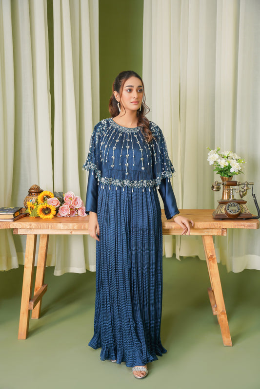 Shine in Zinc With Lumière Lines Cape & Embellished Crush Maxi