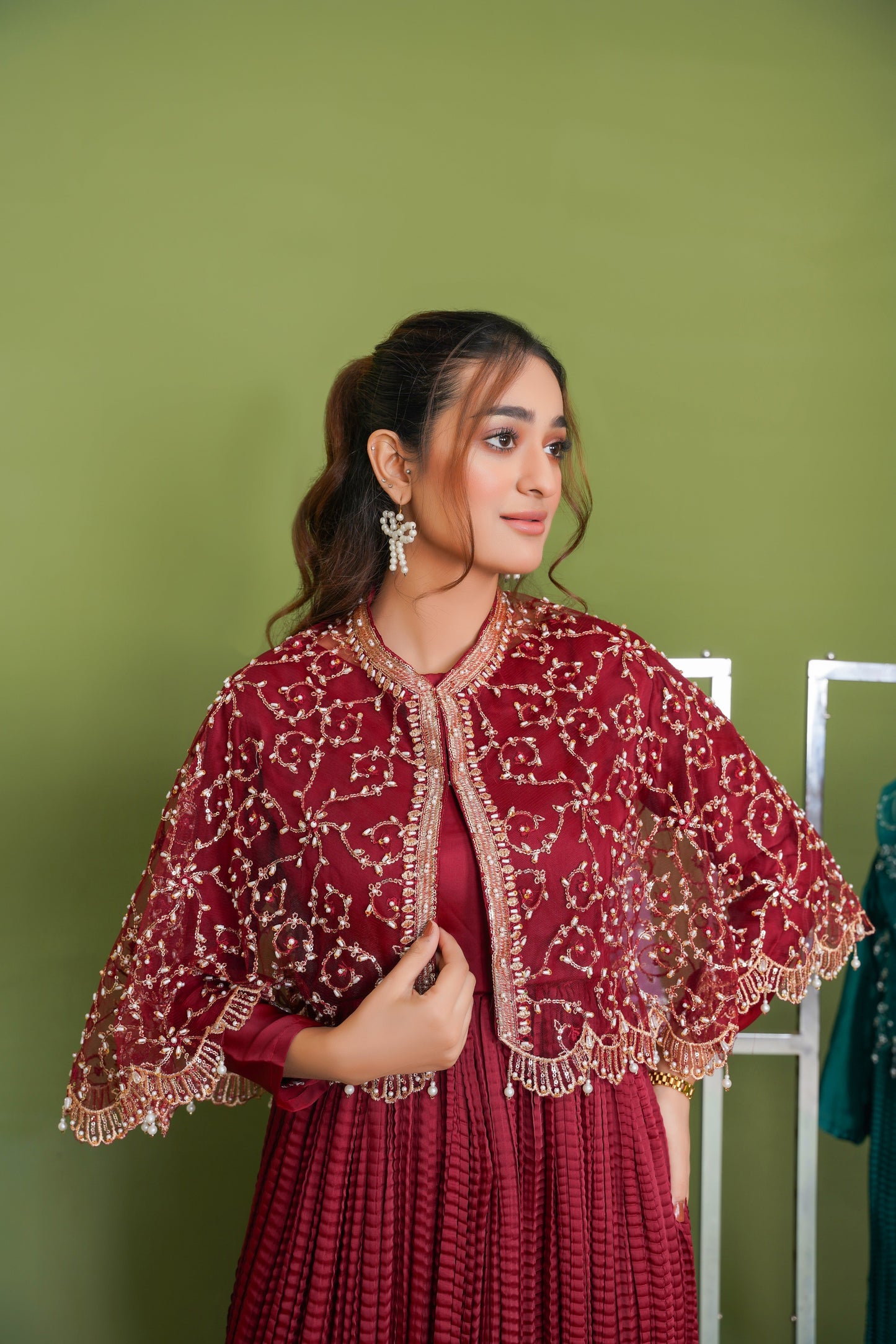 Regal in Ruby Maroon Gilded Elegance Cape