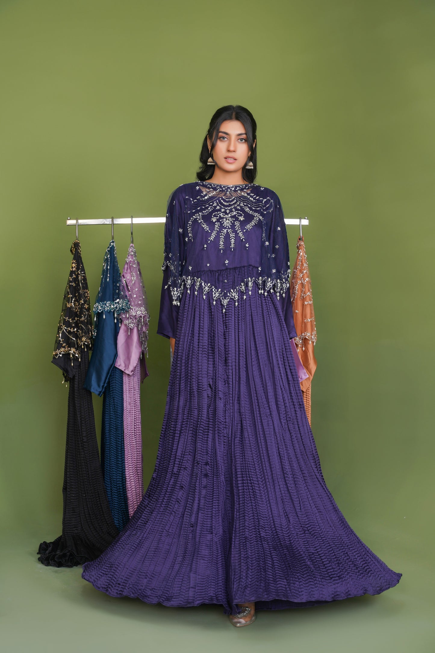 Serene in Sapphire Blue In Viora Majestic Cape & Luxe Crush  Flarry Maxi