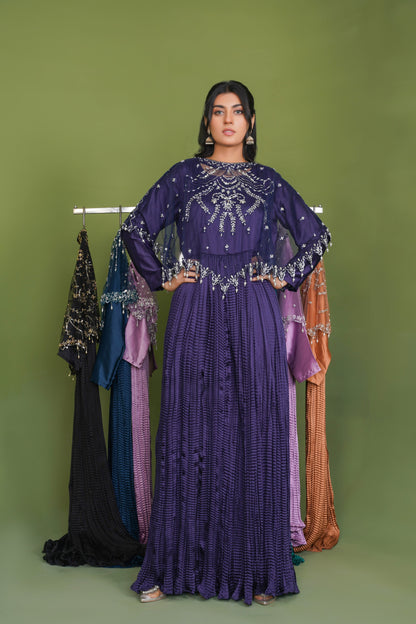 Serene in Sapphire Blue In Viora Majestic Cape & Luxe Crush  Flarry Maxi