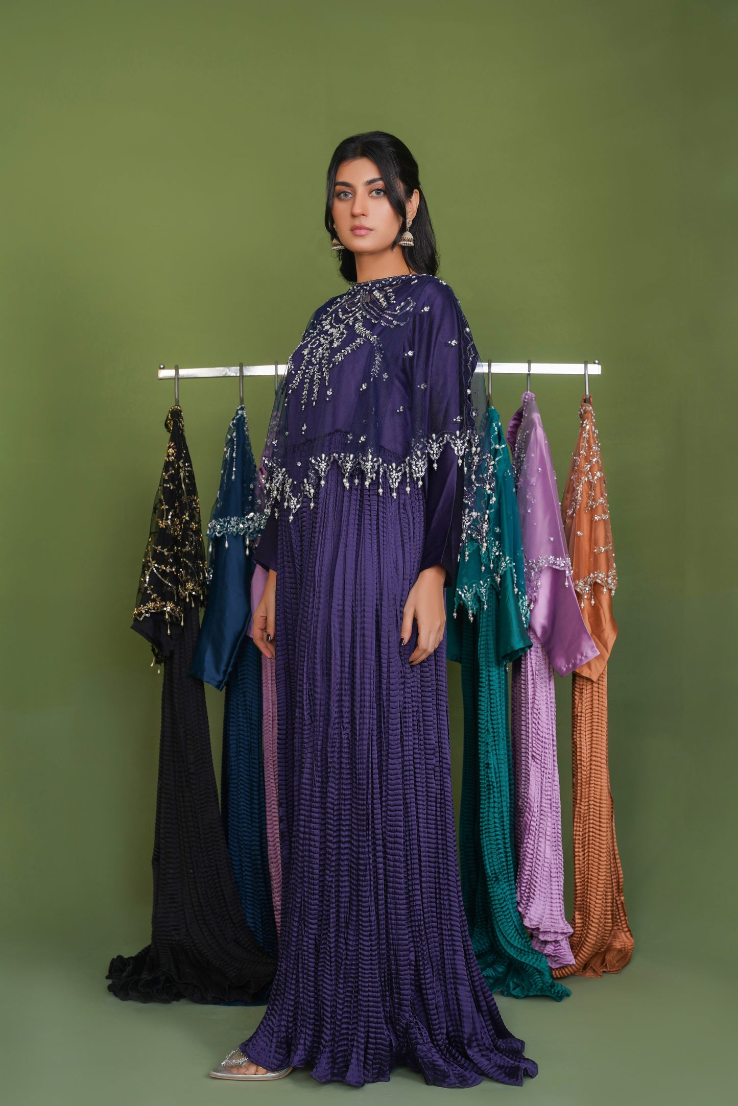 Serene in Sapphire Blue In Viora Majestic Cape & Luxe Crush  Flarry Maxi