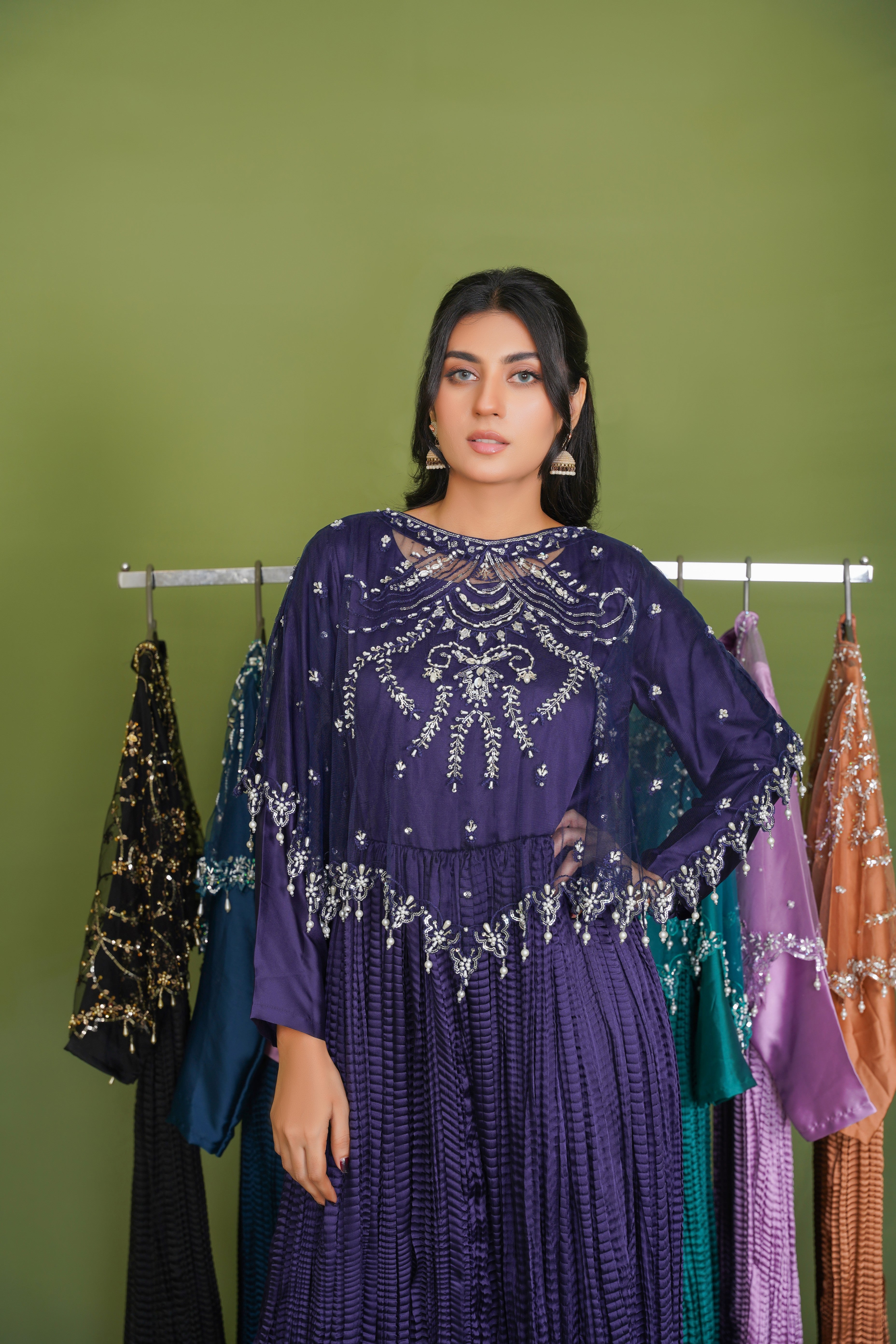 Drape Yourself in Bold Elegance with the Green Viora Luxe Majestic Cape