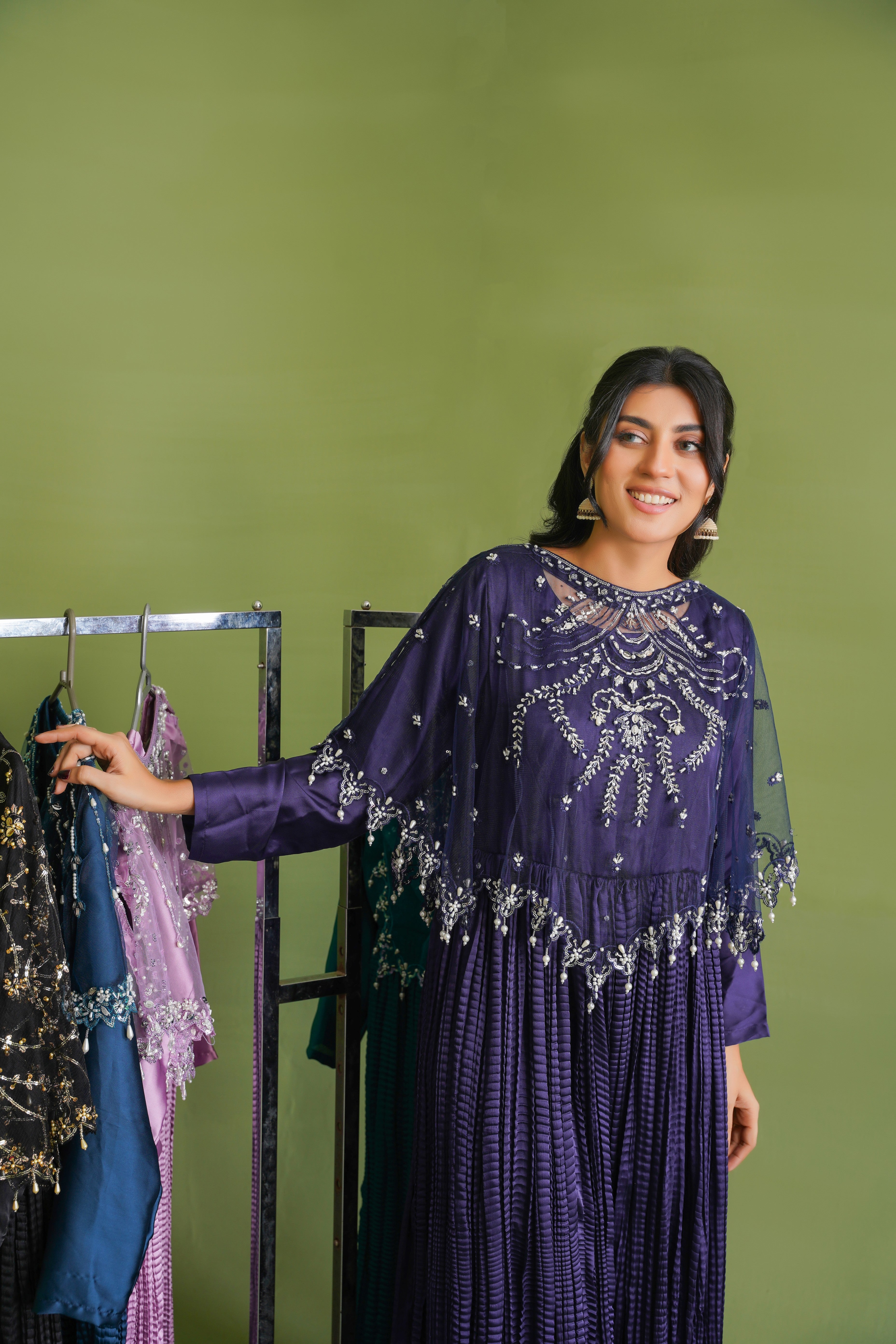 Serene in Sapphire Blue In Viora Majestic Cape & Luxe Crush  Flarry Maxi