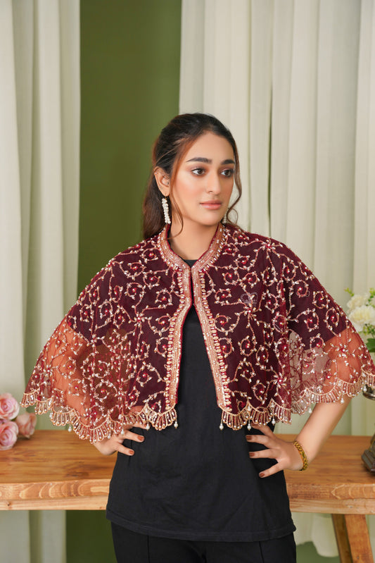 Regal in Ruby Maroon Gilded Elegance Cape