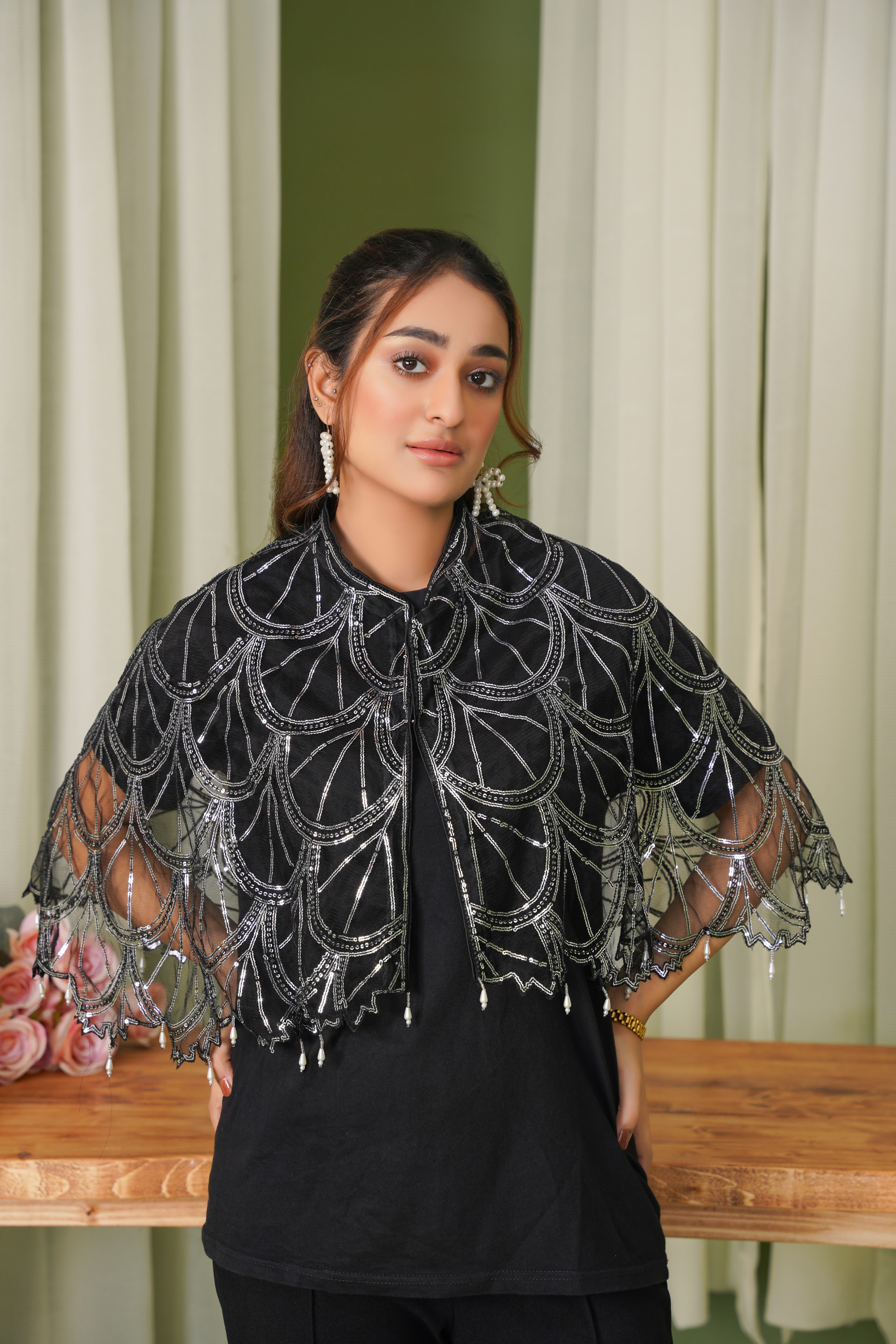 Midnight Majesty In Black Sitara Silhouettes Cape