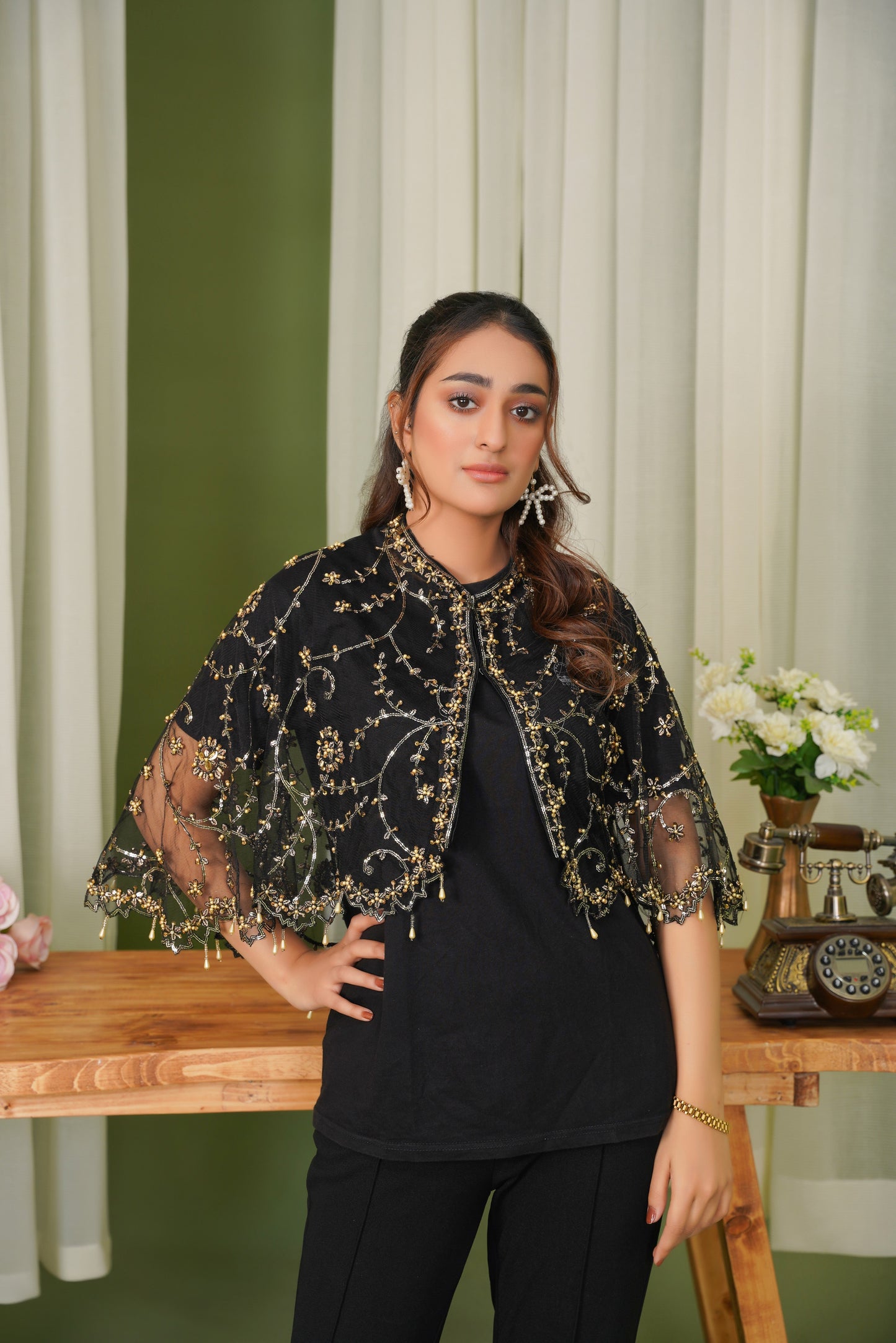 Midnight Majestic Black Golden Allure Cape