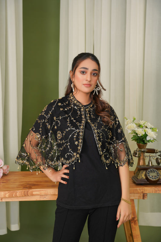 Midnight Majestic Black Golden Allure Cape