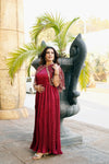 Elara Embellished Cape with Crush Maxi | Maroon Wedding Dress for Girls