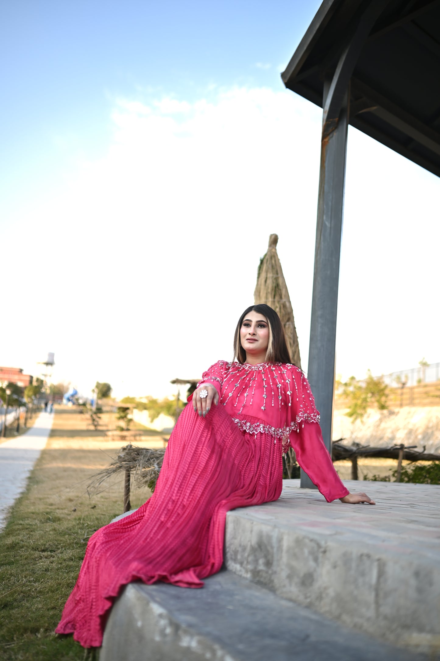 Shine in Pink With Lumière Lines Cape & Embellished Crush Maxi