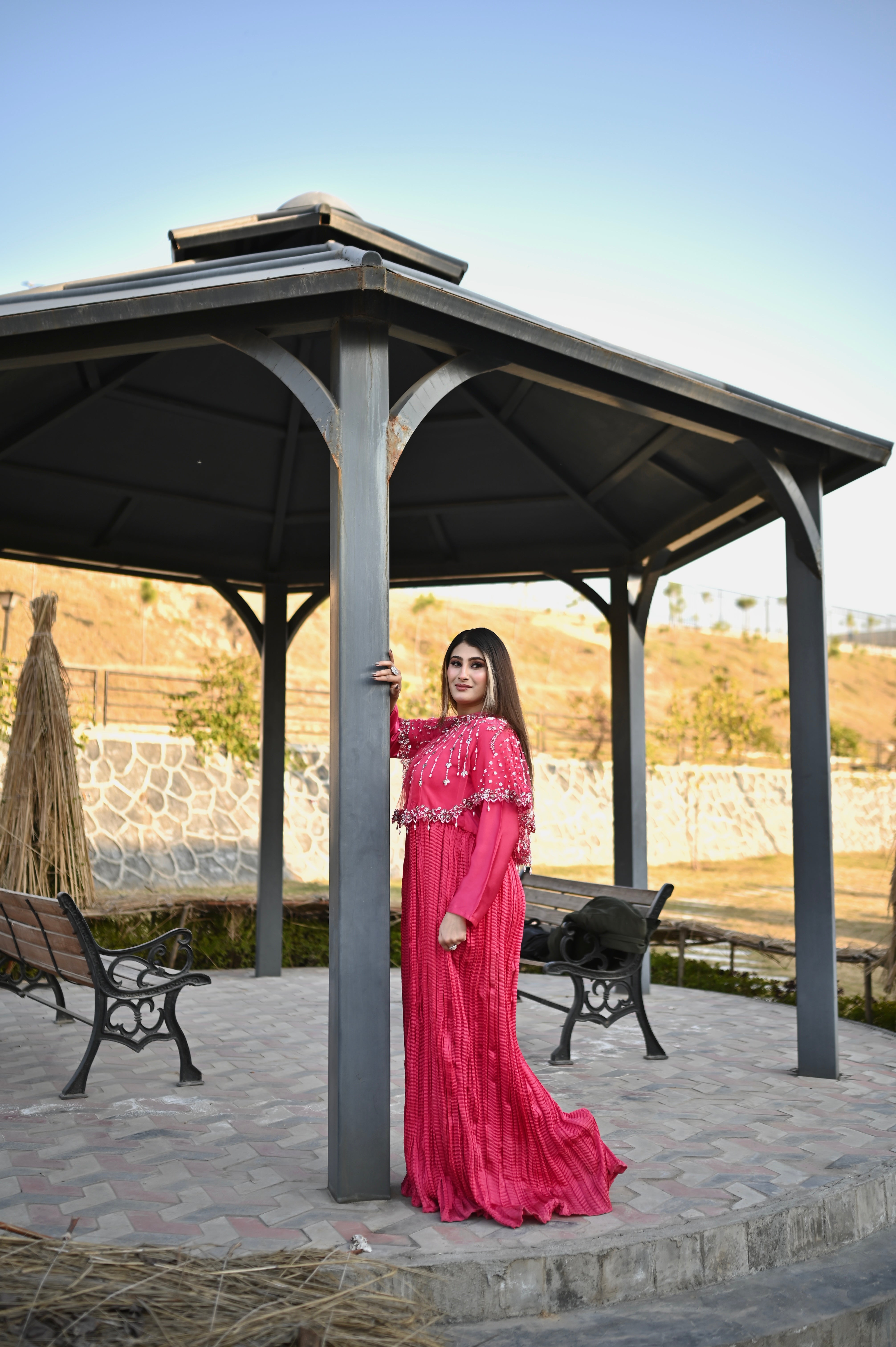Shine in Pink With Lumière Lines Cape & Embellished Crush Maxi