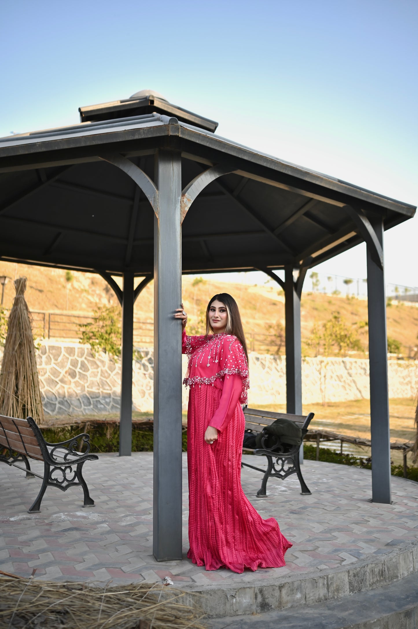 Shine in Pink With Lumière Lines Cape & Embellished Crush Maxi