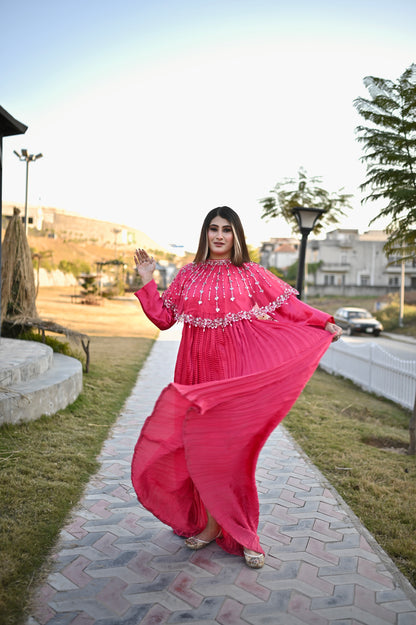 Shine in Pink With Lumière Lines Cape & Embellished Crush Maxi