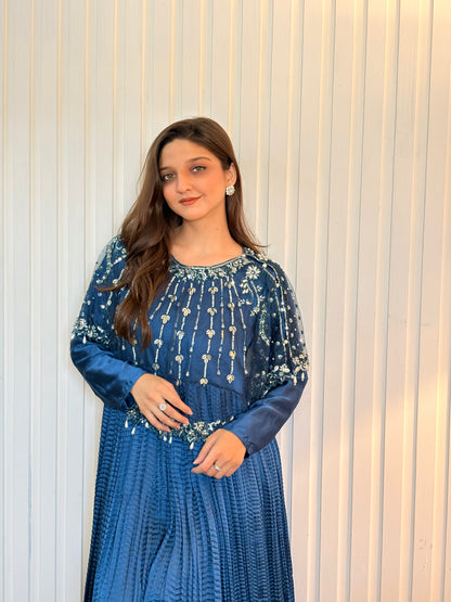 Shine in Zinc With Lumière Lines Cape & Embellished Crush Maxi