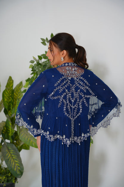 Embelish Latest Majestic Long Back Tail Cape in Navy Blue