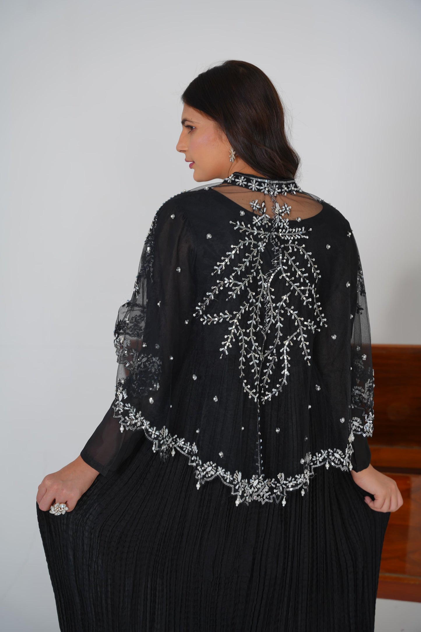 Majestic Long Tail Cape In Stunning Adorable Black