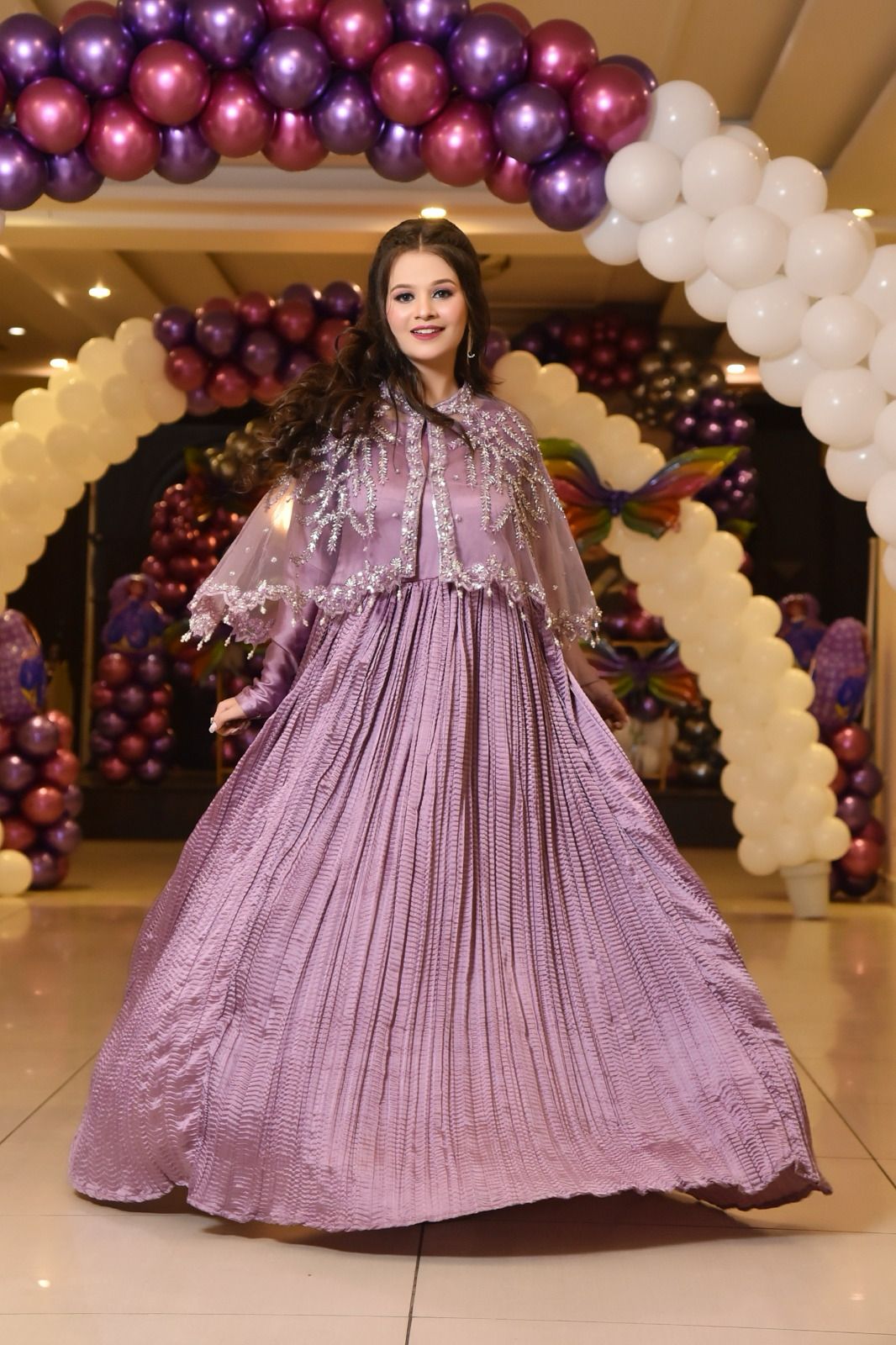 Lilac Majestic Cape with Maxi Dress – Elegant 2-Piece Formal Wear | Flowy Cape Overlay