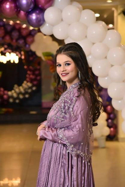 Lilac Majestic Cape with Maxi Dress – Elegant 2-Piece Formal Wear | Flowy Cape Overlay