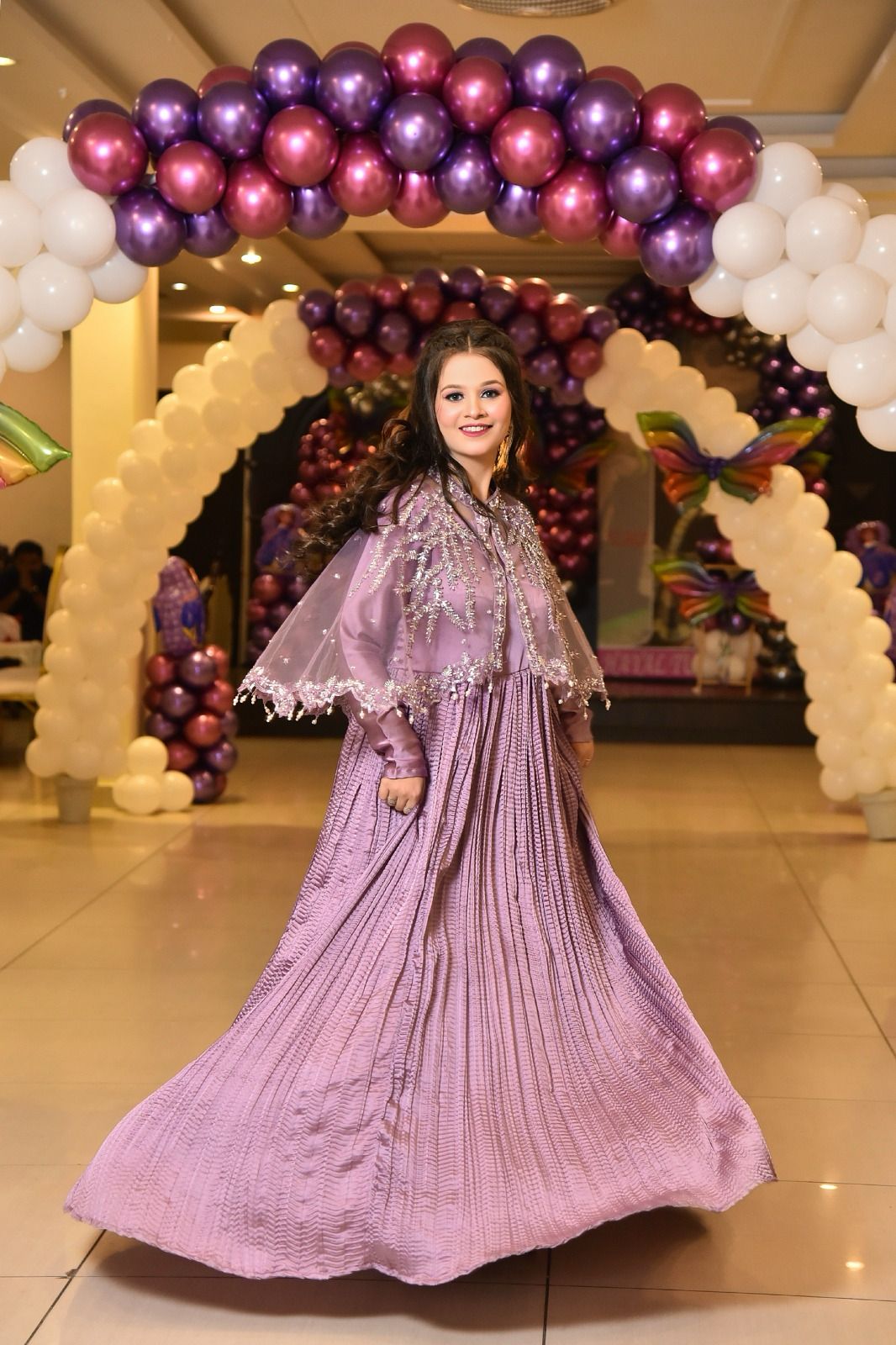 Lilac Majestic Cape with Maxi Dress – Elegant 2-Piece Formal Wear | Flowy Cape Overlay