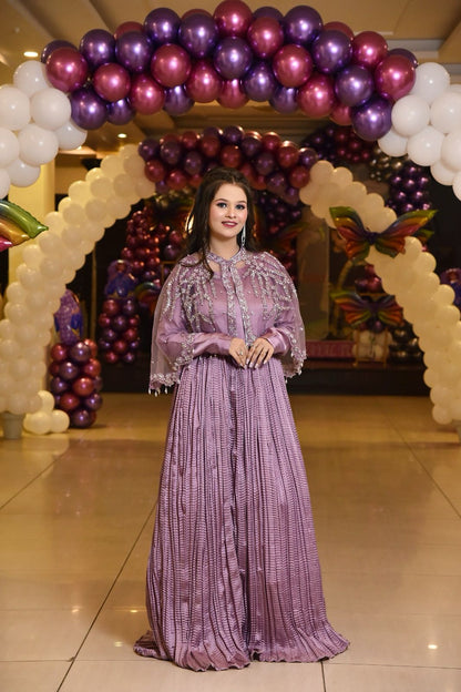 Lilac Majestic Cape with Maxi Dress – Elegant 2-Piece Formal Wear | Flowy Cape Overlay
