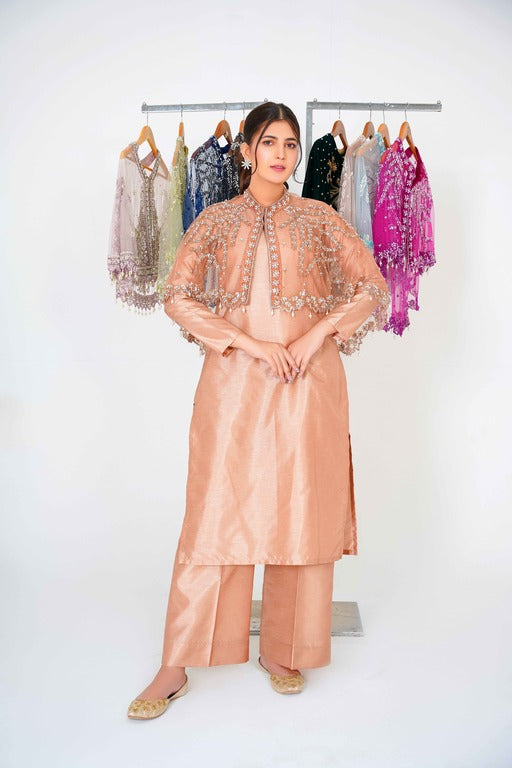 Embrace the enchantment in Lilac Majestic Long Tail Cape with Frock