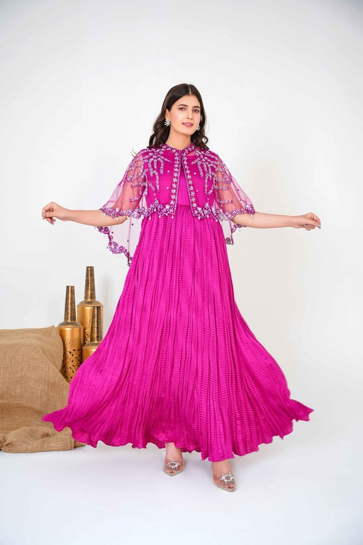 Pretty in Pink in Majestic Long Tail Cape with a Enchanting Crush Maxi