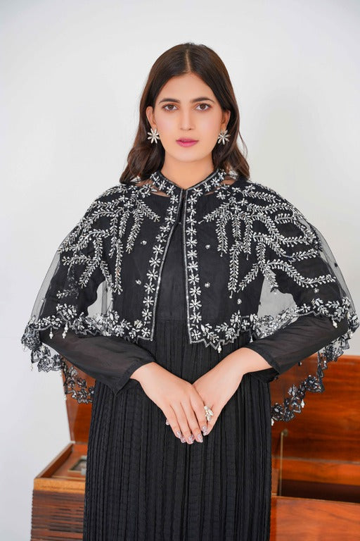 Majestic Long Tail Cape In Stunning Adorable Black