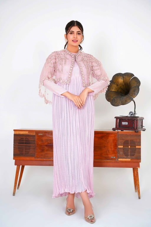 Embrace the enchantment in Lilac Majestic Long Tail Cape with Frock