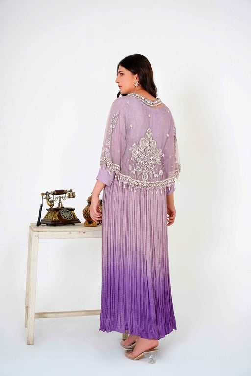 Step into regal elegance with our Majestic Long Tail Cape paired with a stunning Lilac Double Tone Maxi