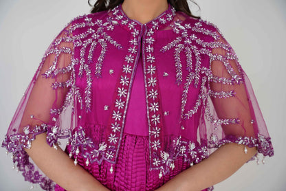 Drape Yourself in Bold Elegance with the Shocking Pink Majestic Back Tail Cape