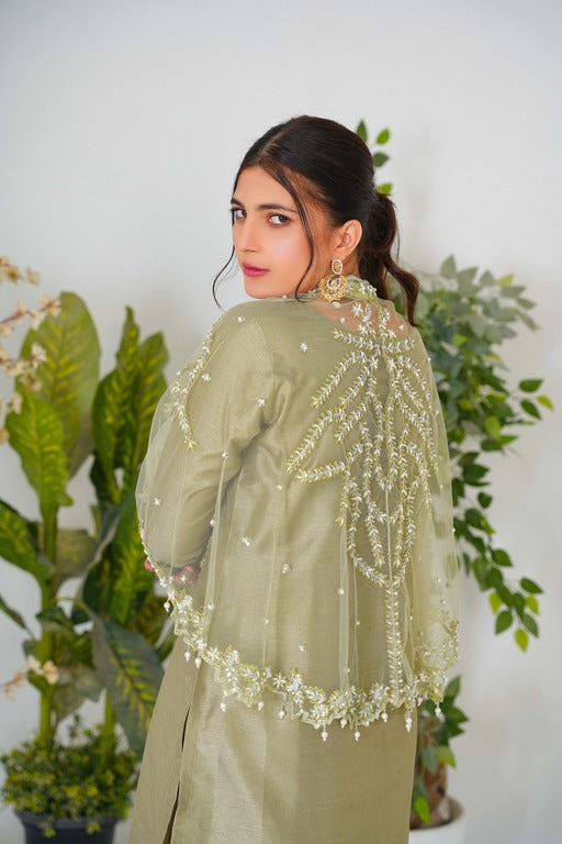 Majestic Long Tail Cape In Embelish Pista