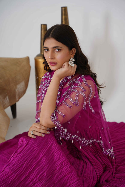 Drape Yourself in Bold Elegance with the Shocking Pink Majestic Back Tail Cape