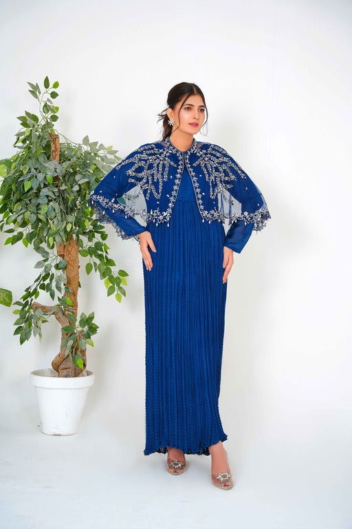 Step into regal elegance with our Majestic Long Tail Cape paired with a stunning Navy Blue Crush Maxi